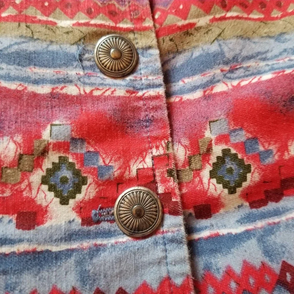 Coldwater Creek M Aztec Southwest Denim Wrap‎ Skirt Back Slit Maxi Western